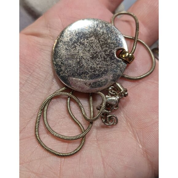 Modern Medallion Silver Tone Pendant Necklace With AK Engraved Gold Tone Bail - Picture 6 of 8